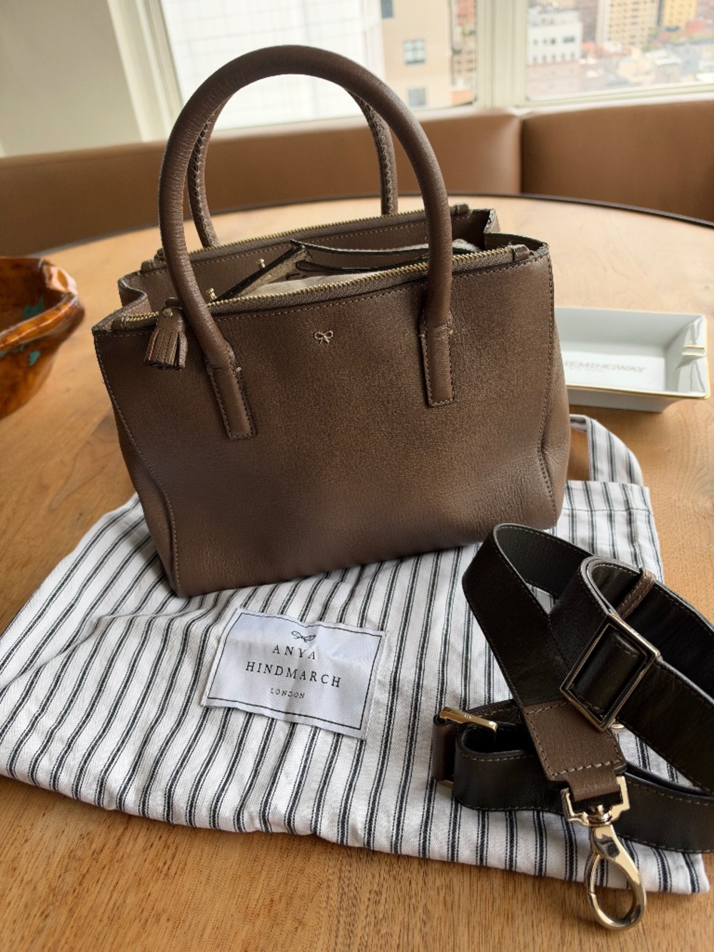 Anya Hindmarch Ebury 2-Way Tote Dark Taupe Leather